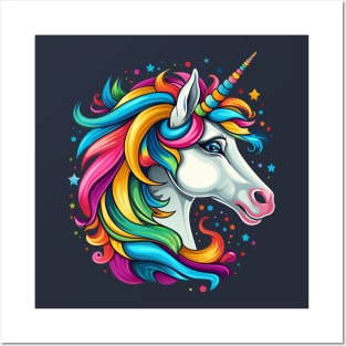 Rainbow Unicorn Cartoon Posters and Art